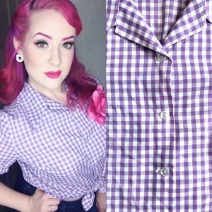 Vintage Purple & White Gingham Button Up Blouse
